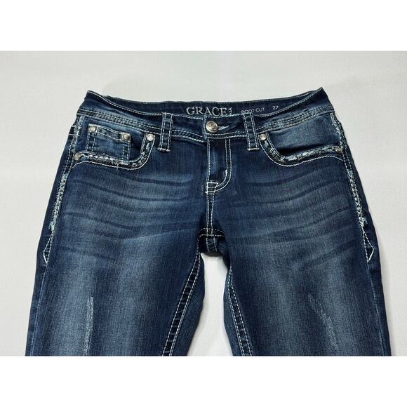 Grace in L.A. Women's Embroidered Bootcut Blue Denim Jeans - Size 27x26 - Picture 3 of 8